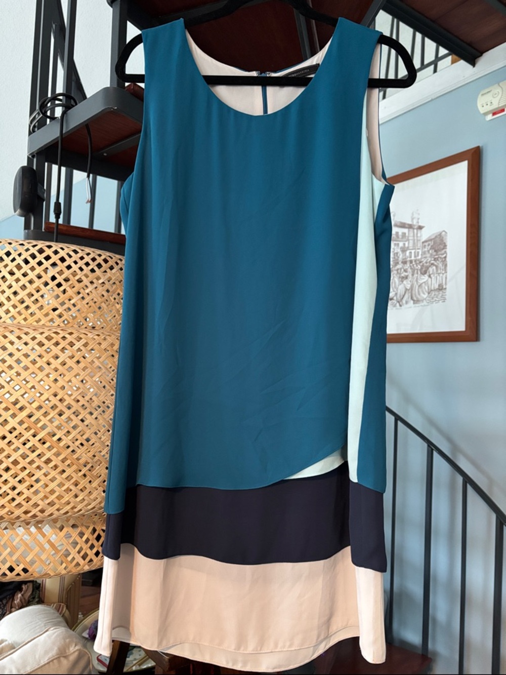 BCBGMaxAzria Teal and Navy Colorblock Sleeveless Mini Dress